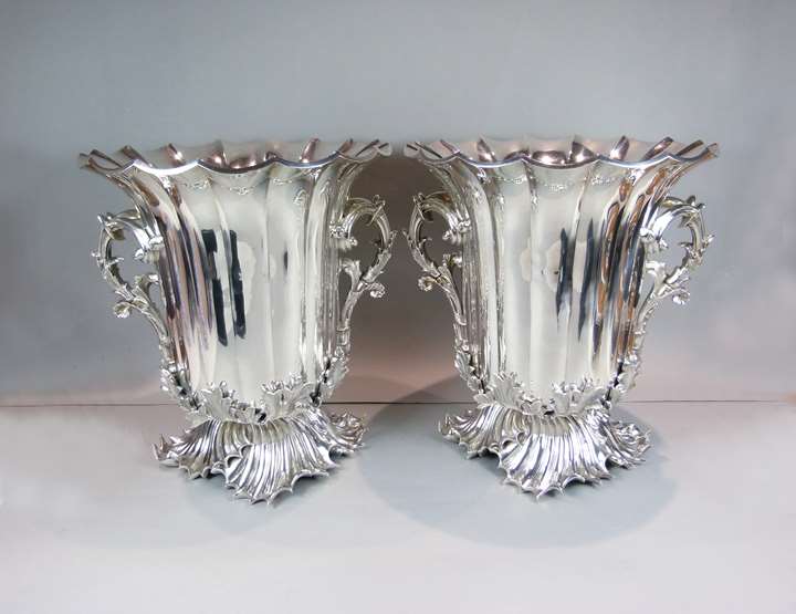 Pair of Victorian silver fluted wine coolers